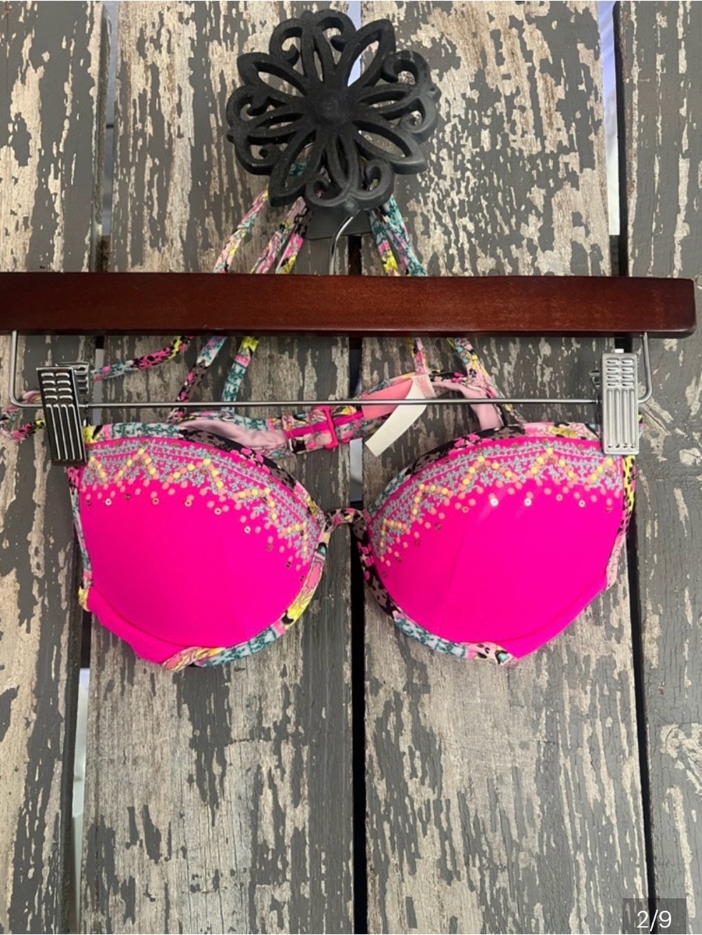 Victoria's Secret PINK The Fabulous Bikini Top | Hot Pink Sequin Swim | Size 34A - Picture 2 of 6
